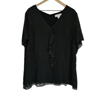 NWT Sag Harbor Blouse Polka Dot Sheer Ruffles V-neck Office Workwear Size 2X